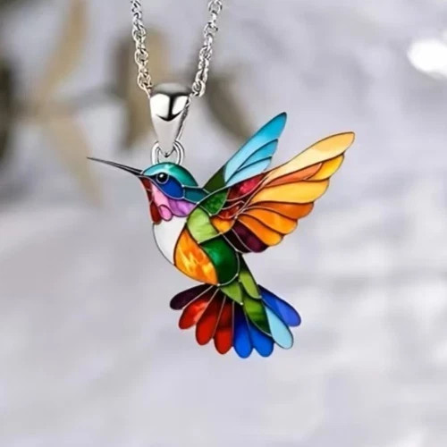 Colorful Hummingbird Pendant Necklace Rainbow Enamel Bird Charm Women Gift Chain Colorful Hummingbird Pendant Necklace Rainbow Enamel Bird Charm Women Gift Chain