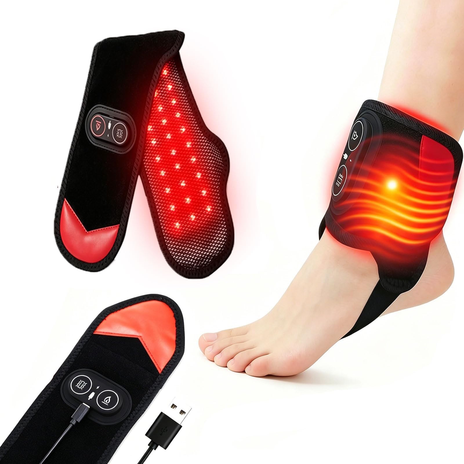 Cordless Red Light Heated Therapy Wrap for Ankle, 48 LEDs 660nm Red & 850nm Infr