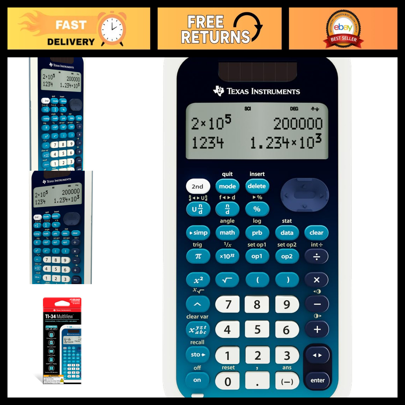 MultiView Scientific Calculator, 2-Line Display, Fraction/Decimal Conversion, Id