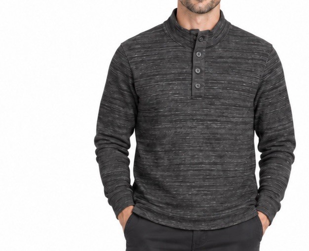 Relwen Loop Back Mock Neck French Terry Pullover Black Twist Men’s Large