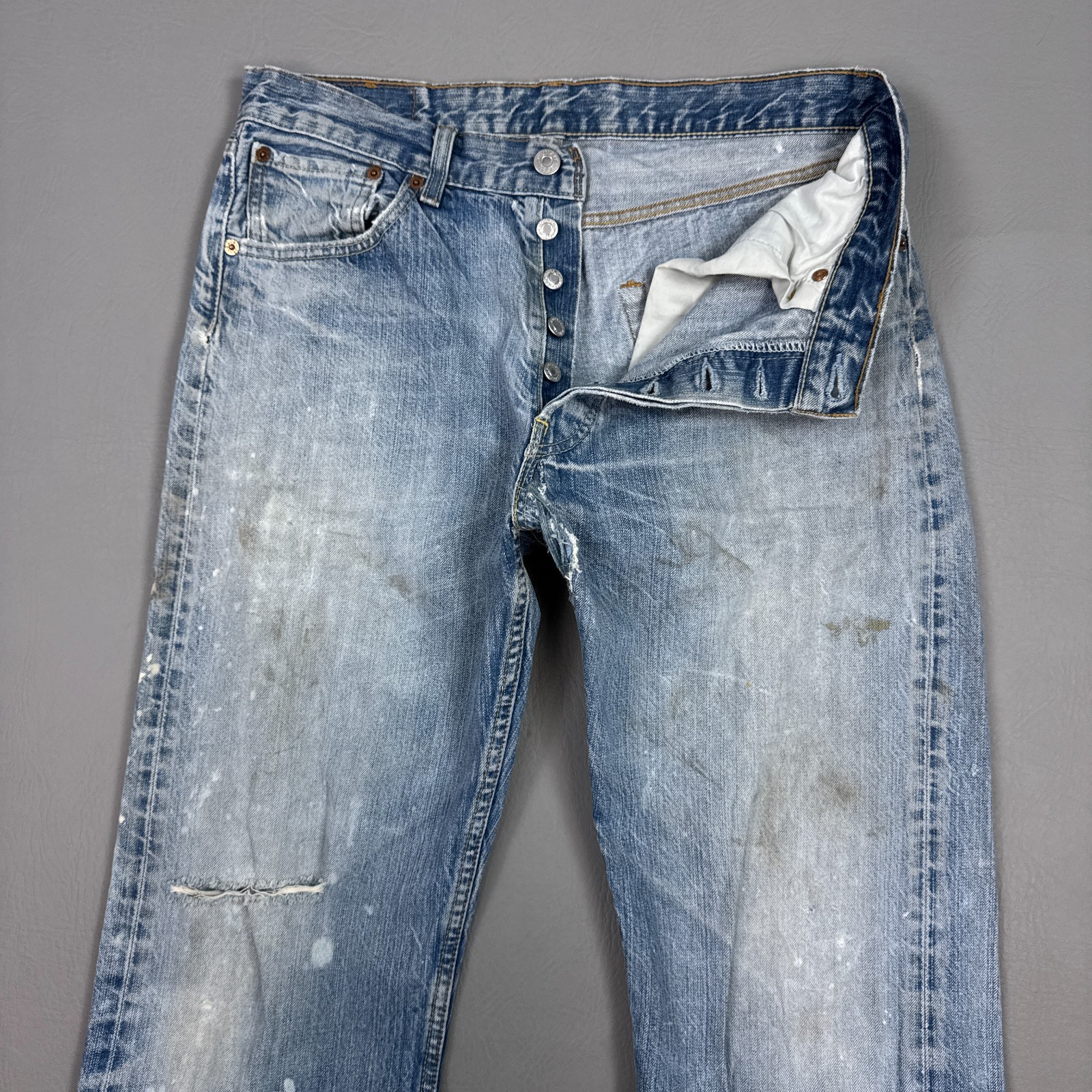 Vtg Levis 501 Jeans Mens 32x32 Blue Y2K Thrashed Repaired Bleach Acid (Tag33x32)