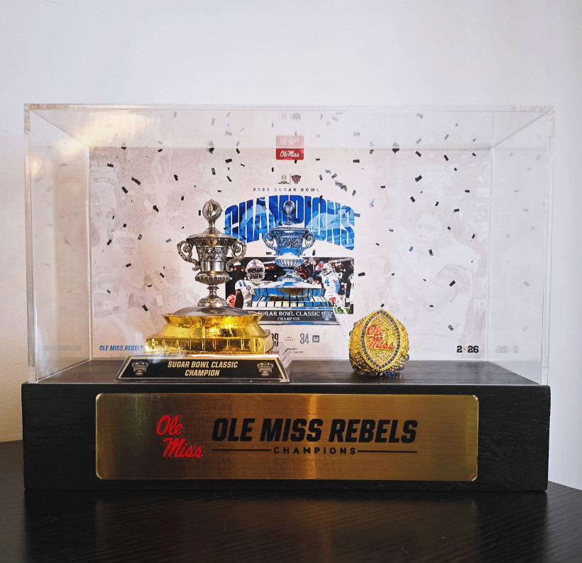 Ole Miss Rebels Sugar Bowl Championship Trophy & Ring Display Case