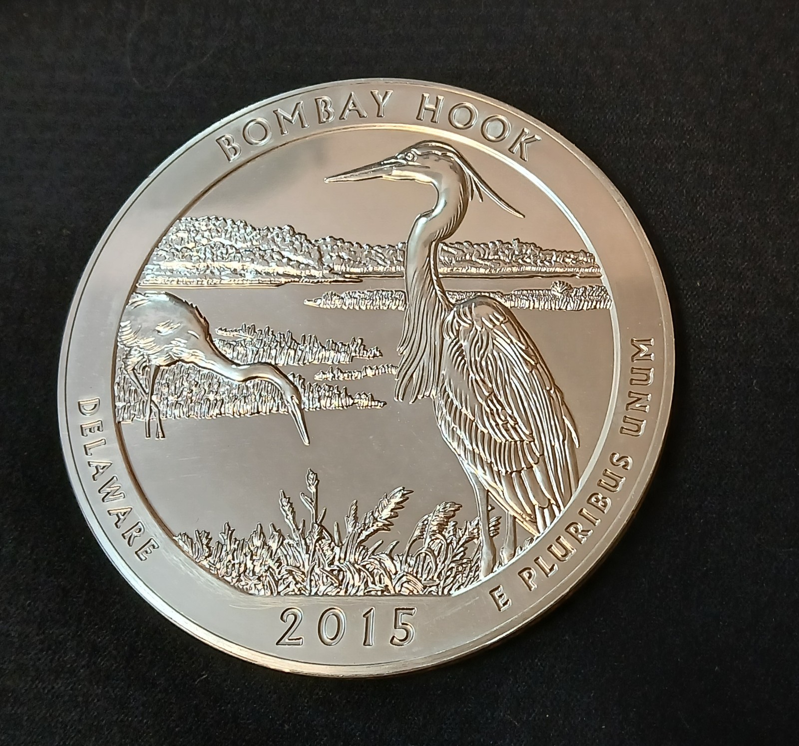 2015-S America the Beautiful 5oz Bombay Hook Proof Quarter .999 Silver Round