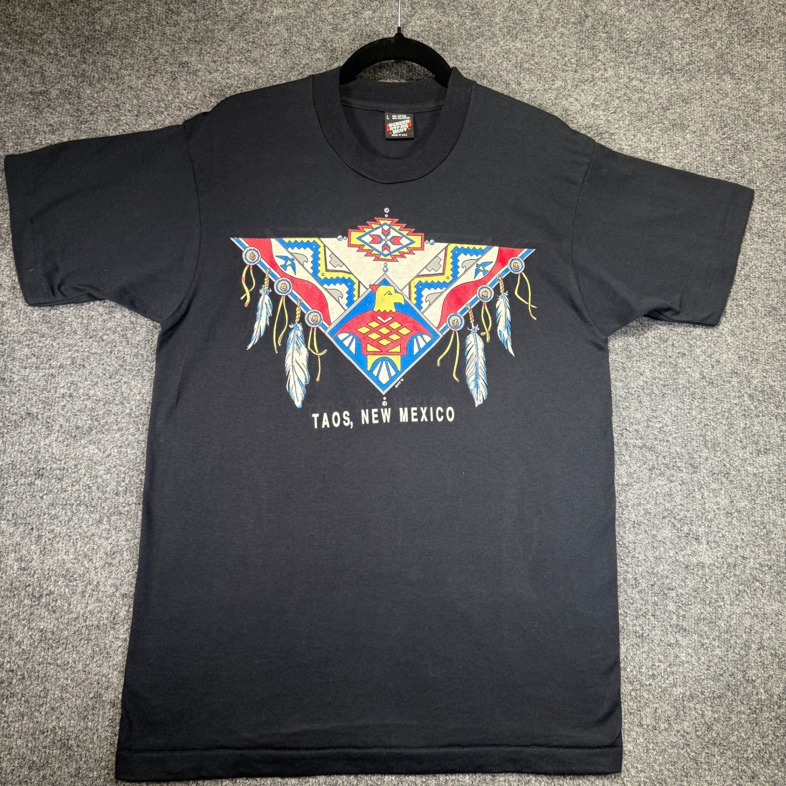 Screen Stars Best Taos New Mexico T-Shirt Mens L Black Vintage 90s Single Stitch
