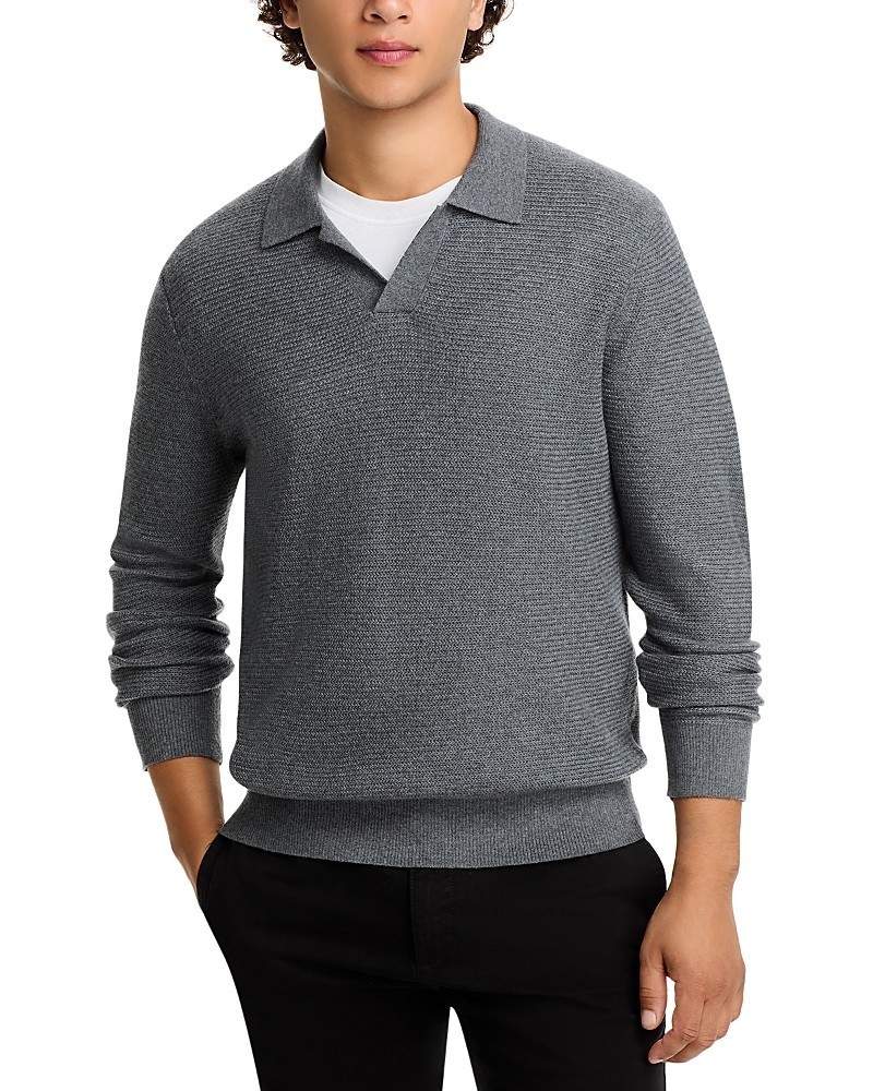 Vince Merino Wool Johnny-Collar Sweater Men\'s L Medium Heather Grey Long Sleeve