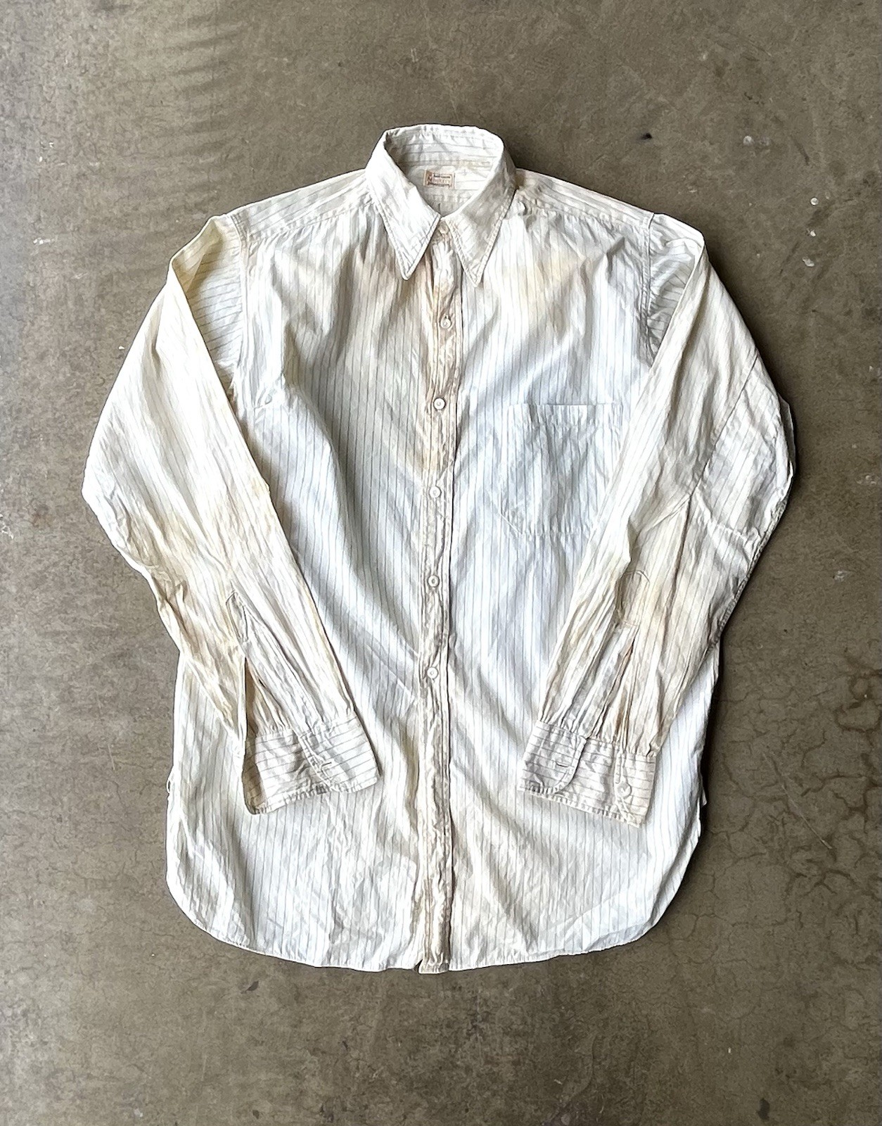 Antique 1920’s Men’s Cotton distressed Stripe Button Up Shirt Broadcloth 15 Antique 1920’s Men’s Cotton distressed Stripe Button Up Shirt Broadcloth 15