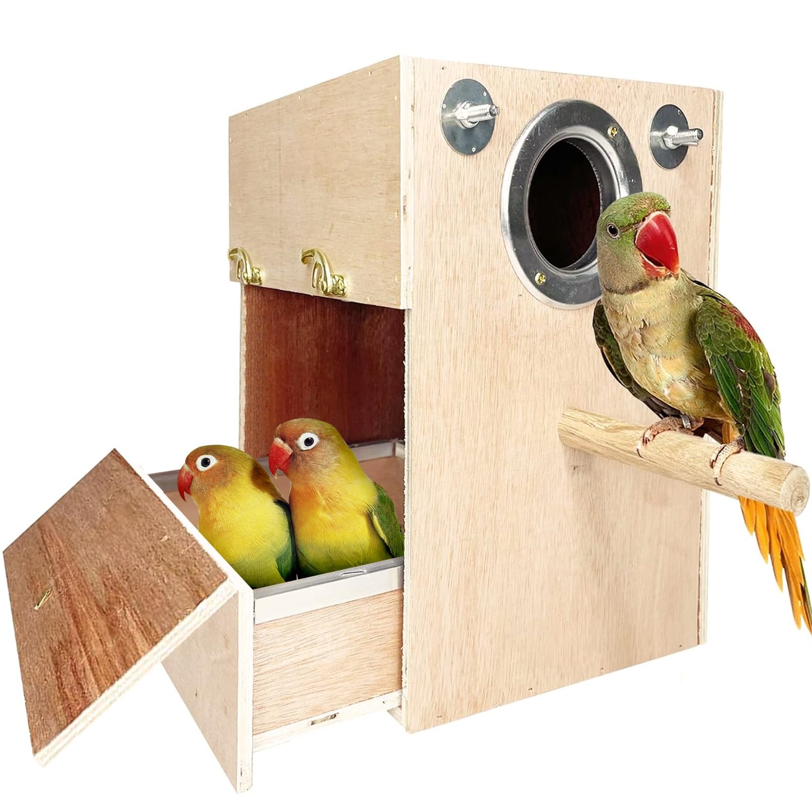 kathson Parakeet Nesting Box Wooden Bird Breeding Nest Parrots Mating House Wood