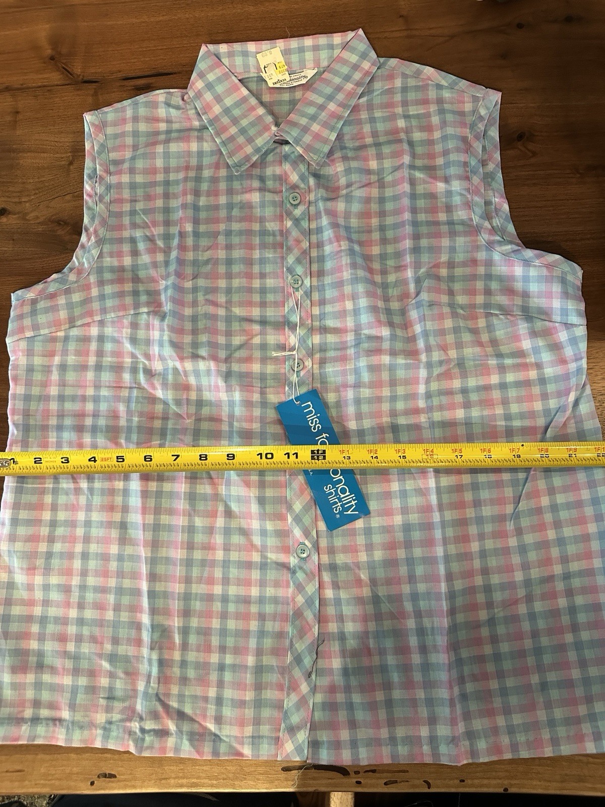 Vintage Miss Fashionality Bright Plaid Sleeveless Button Down Size XL Dead Stock Vintage Miss Fashionality Bright Plaid Sleeveless Button Down Size XL Dead Stock