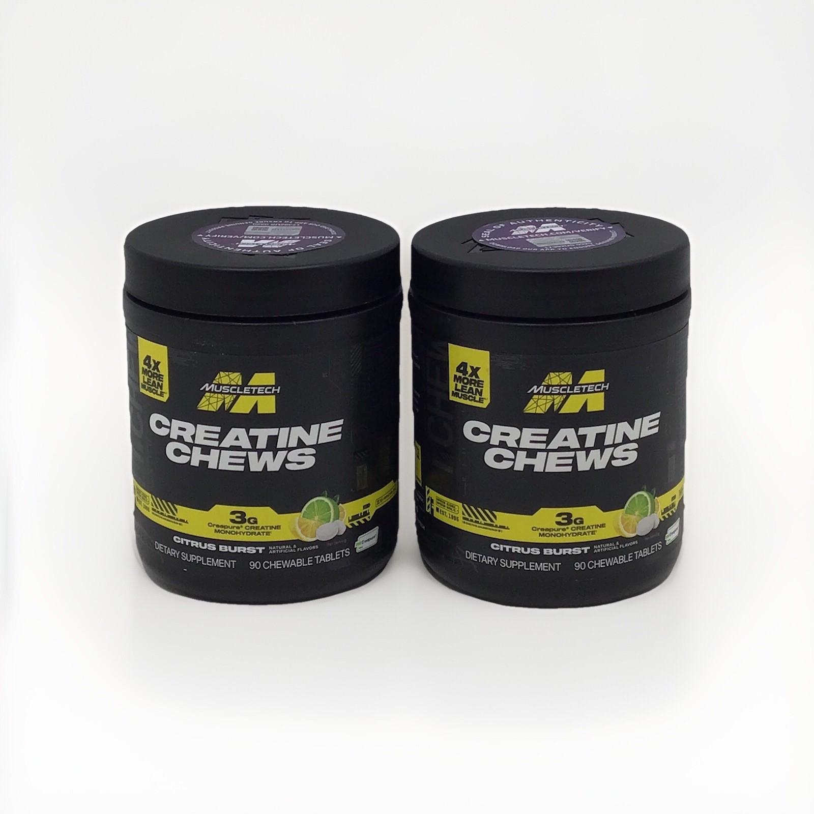 2X MUSCLE TECH CREATINE CHEWS CITRUS 90 CHEWABLE TABLETS EACH EXP 01/2027+ 2X MUSCLE TECH CREATINE CHEWS CITRUS 90 CHEWABLE TABLETS EACH EXP 01/2027+