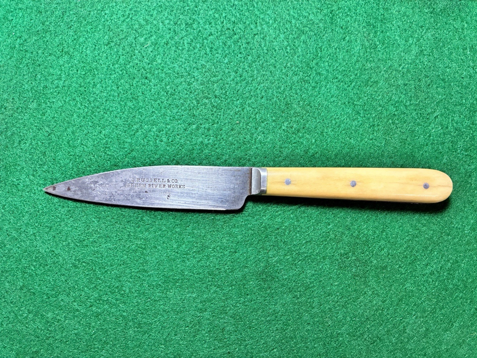 Vintage Late 1800s J. Russell & Co. Green River Works Carbon Steel Paring Knife