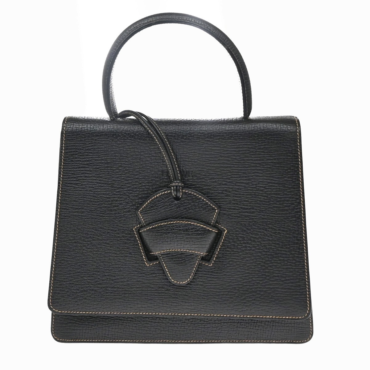 LOEWE Logo Barcelona Hand Bag Leather Black GHW Spain 87KD657