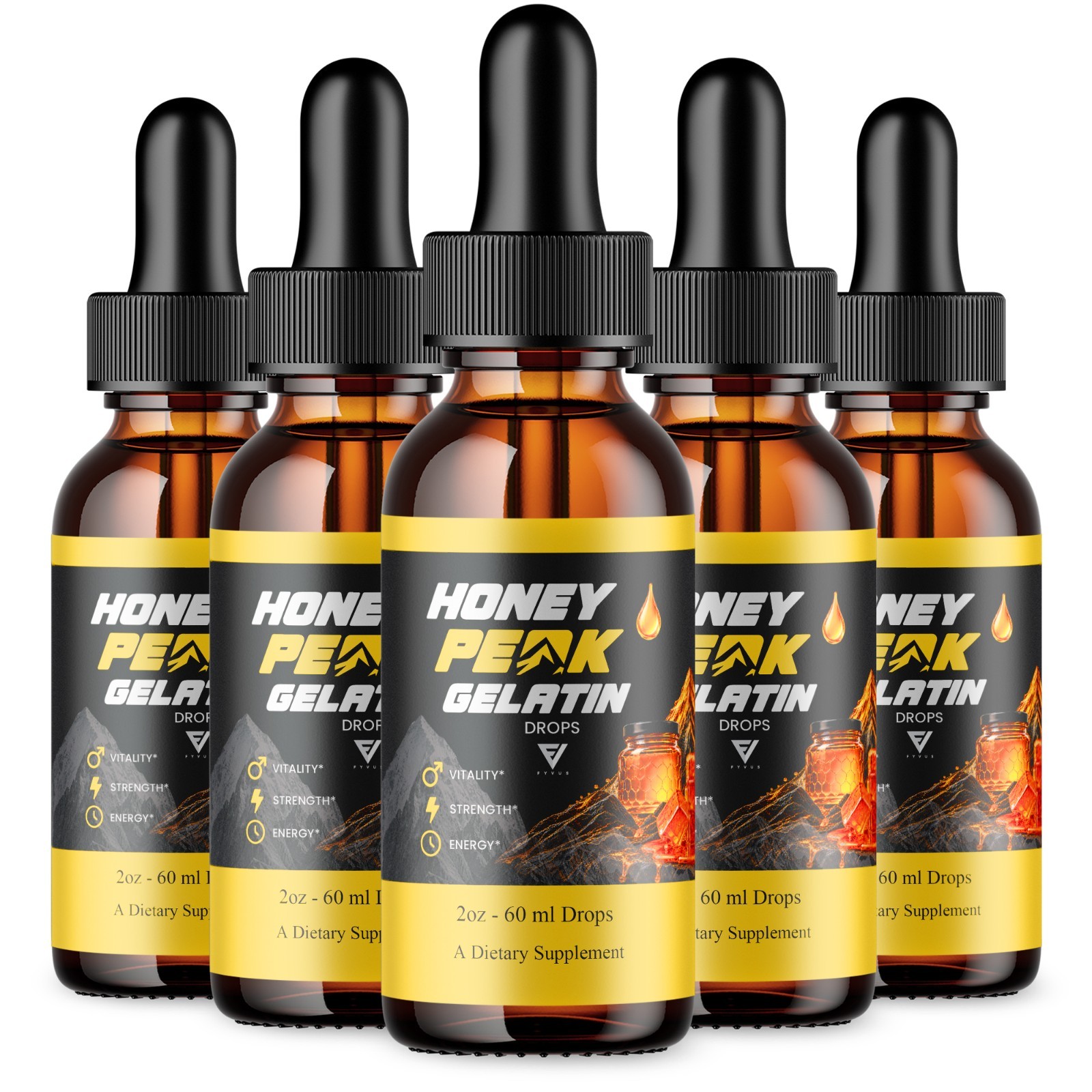 (5 Pack) Honey Peak Gelatin Wellness Drops, HoneyPeak Gelatin Support (10oz)