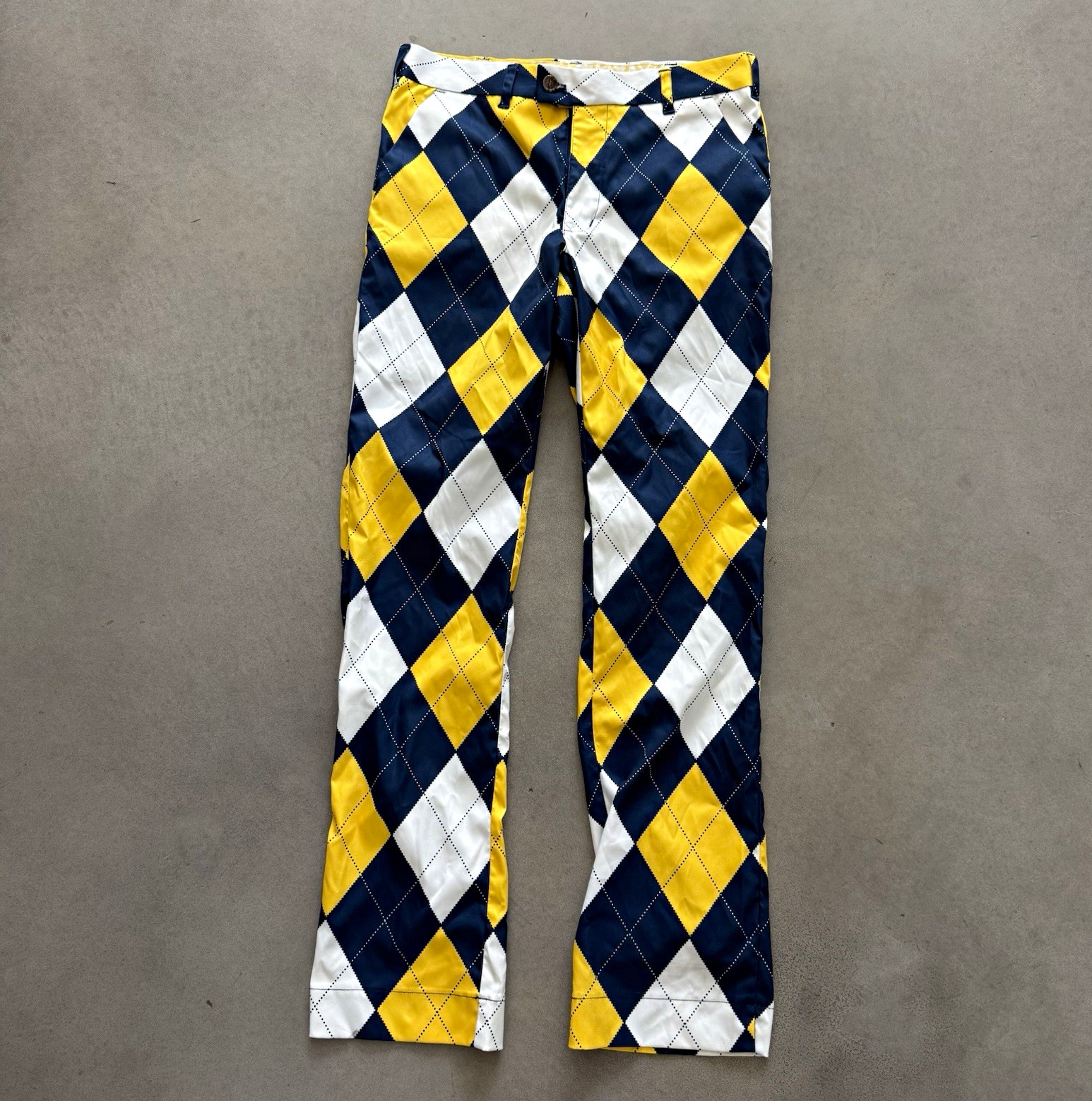 Loudmouth Men\'s Argyle Golf Pants 32x34 Blue Yellow White Polyester