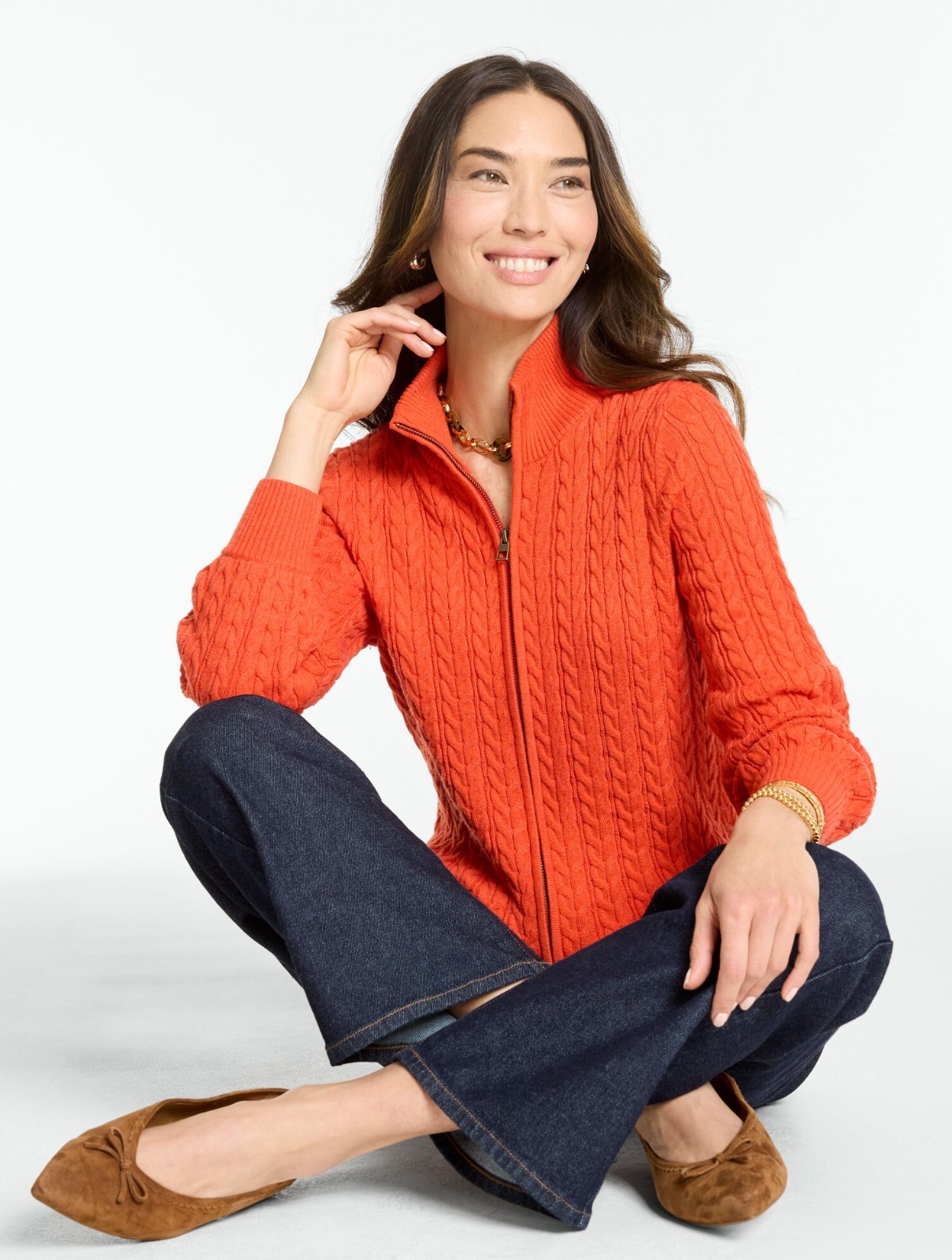 Cable Knit Full-Zip Cardigan at Talbots, NWT $139, ORANGE MARMALADE, all size Cable Knit Full-Zip Cardigan at Talbots, NWT $139, ORANGE MARMALADE, all size