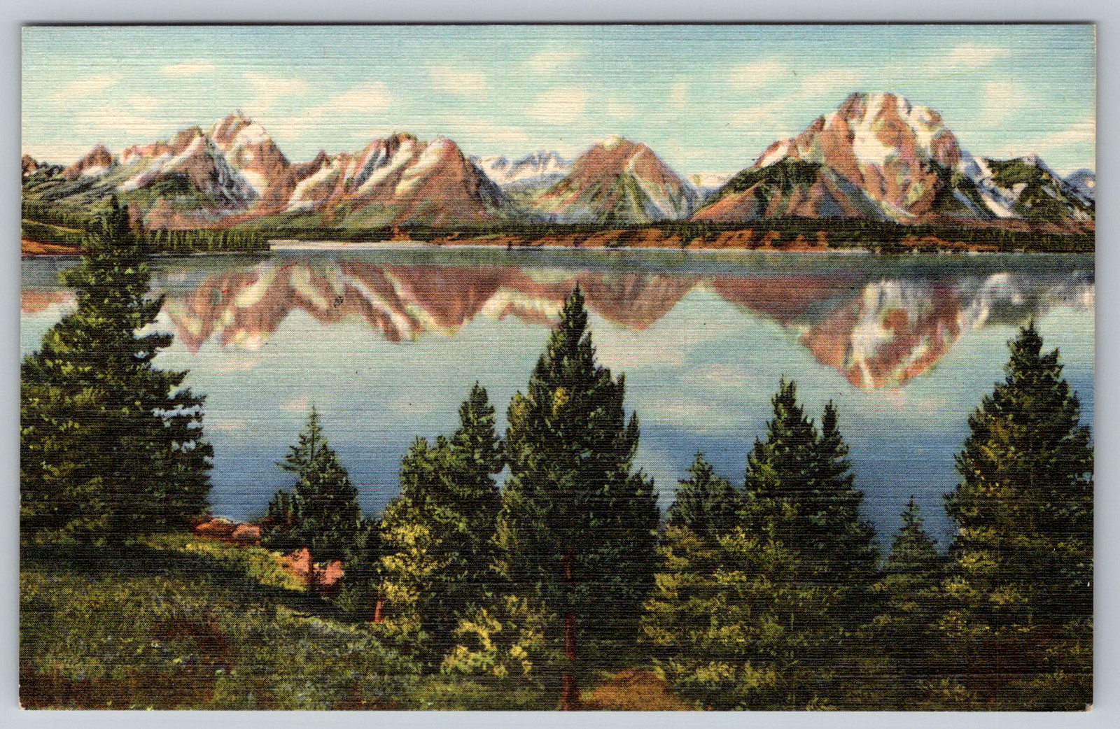 c1940s Teton Peaks Jackson Lake Grand Teton Natl Park CO Postcard