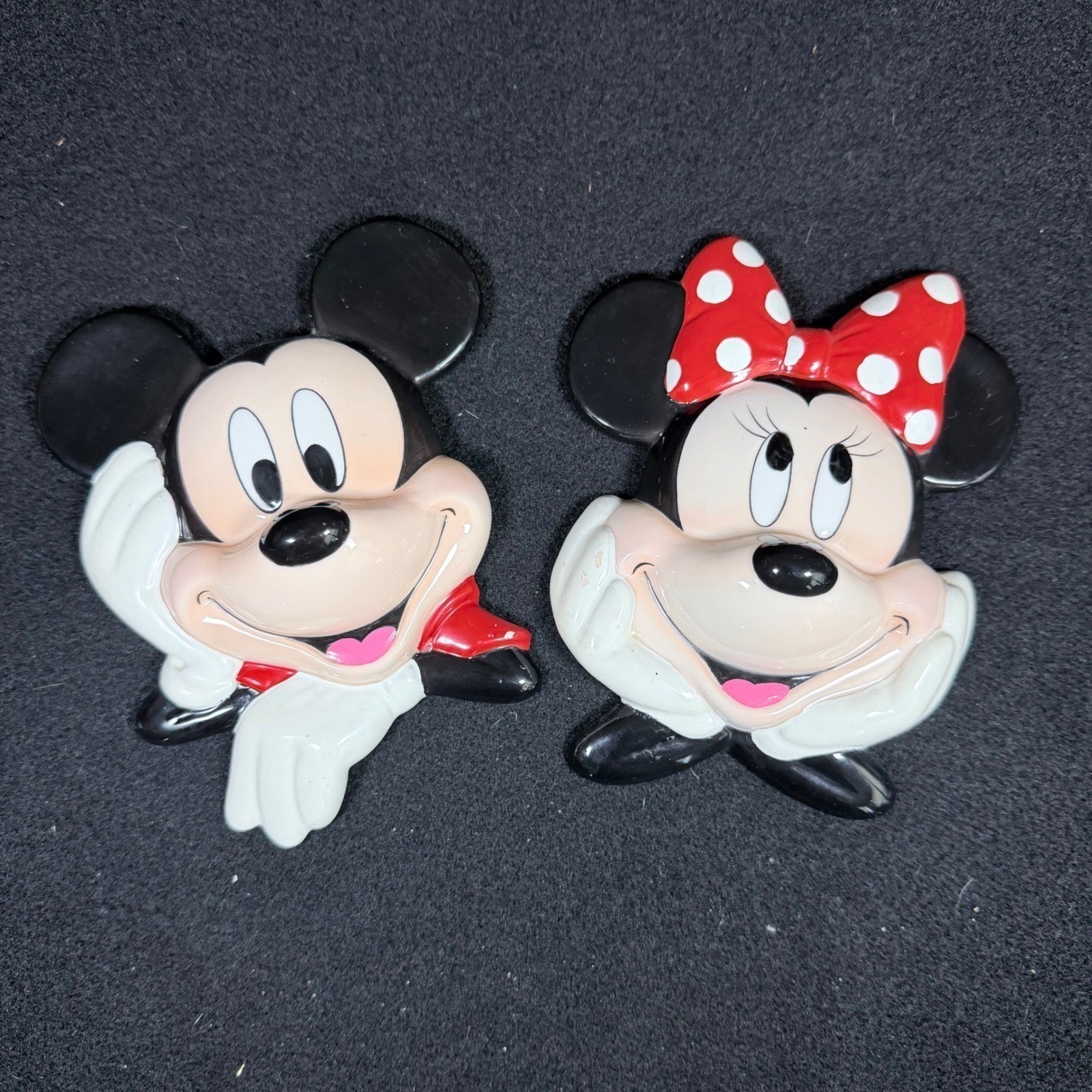 Disney Mickey & Co Enesco Mickey and Minnie Mouse Ceramic Wall Plaque Set VTG