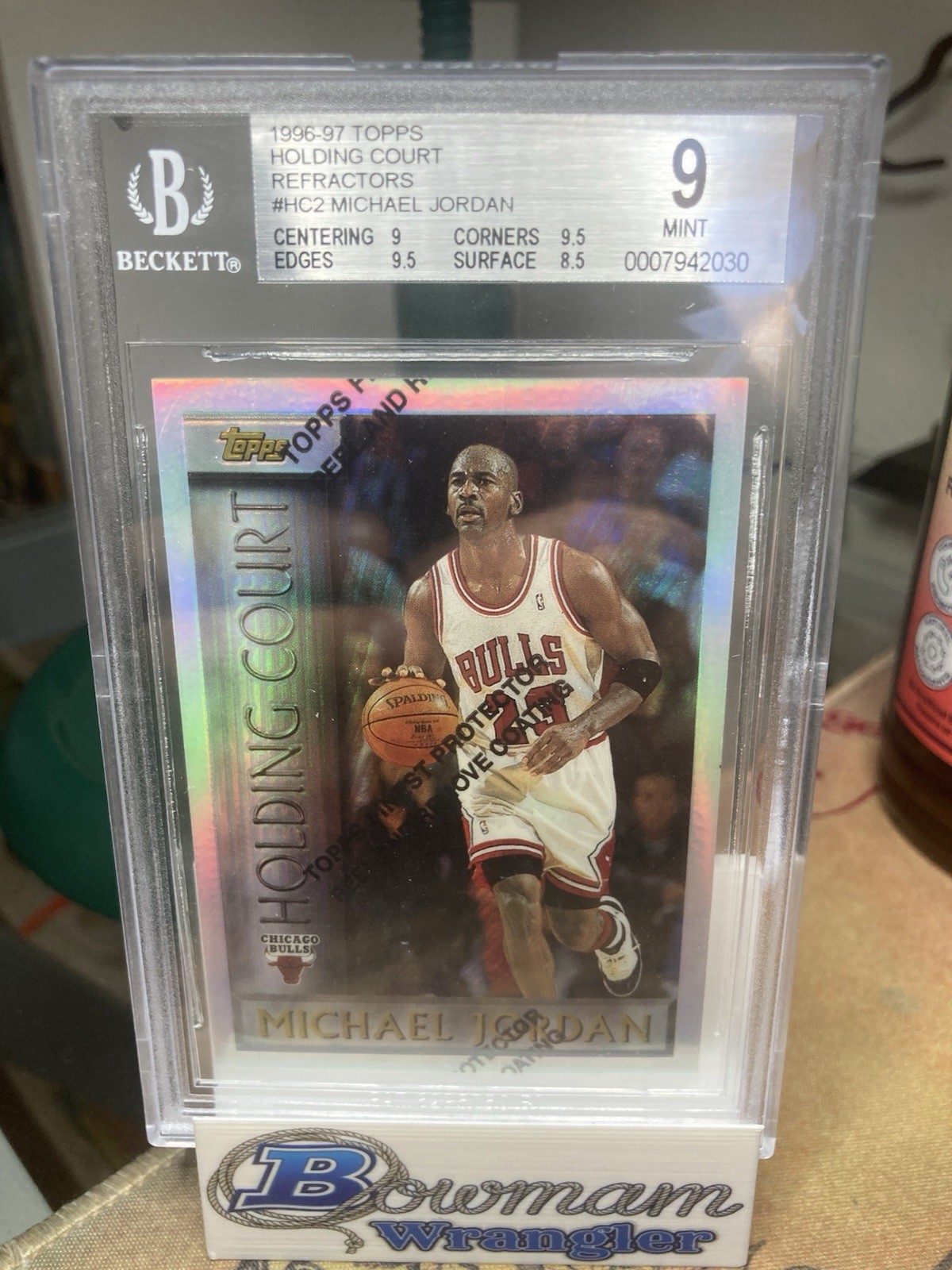 Topps 1996-97 Holding Court Refractors HC2 Michael Jordan Refractor BGS 9 Topps 1996-97 Holding Court Refractors HC2 Michael Jordan Refractor BGS 9