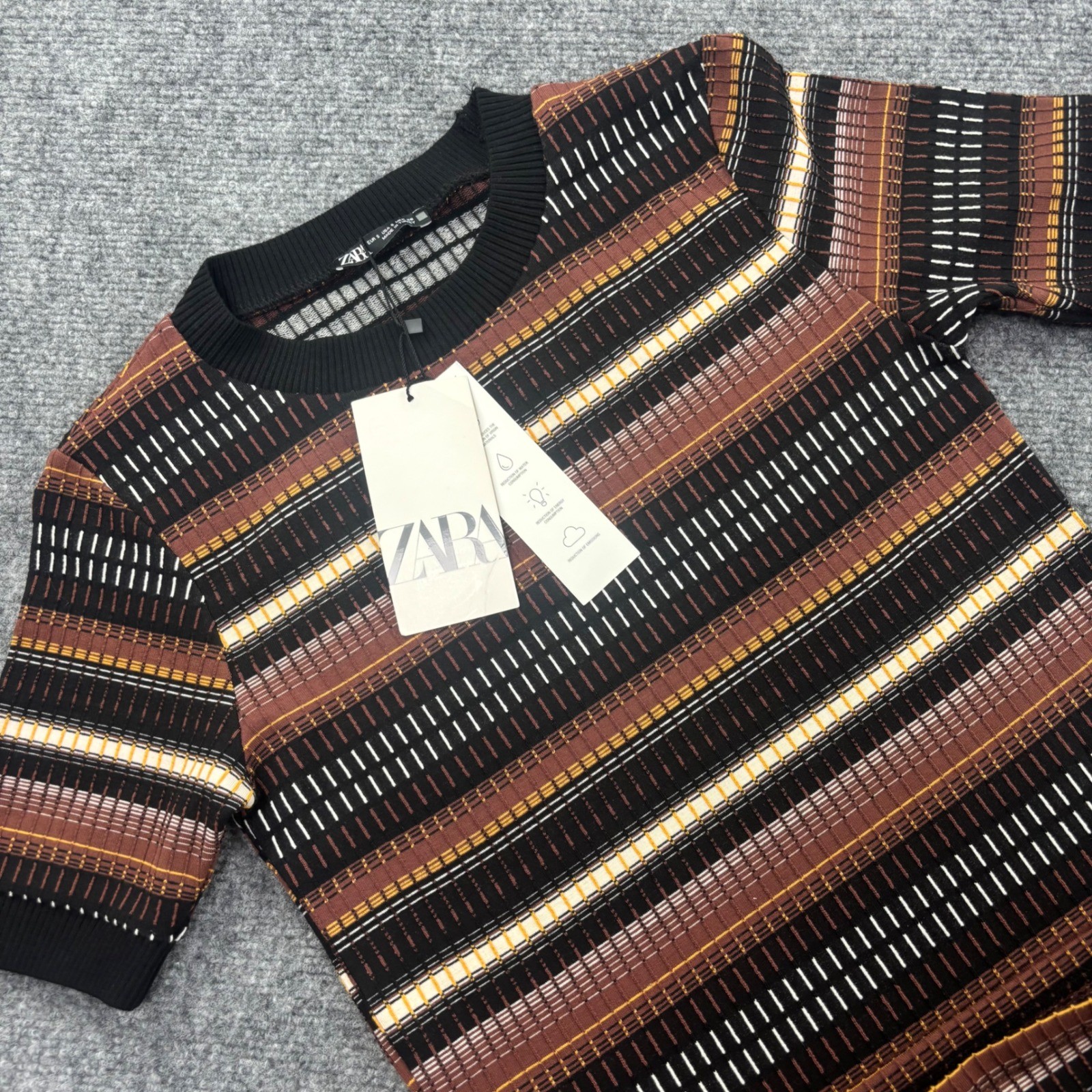 Zara Knit Midi Dress Small Multicolor Striped Short Sleeve Bodycon NWT Womens