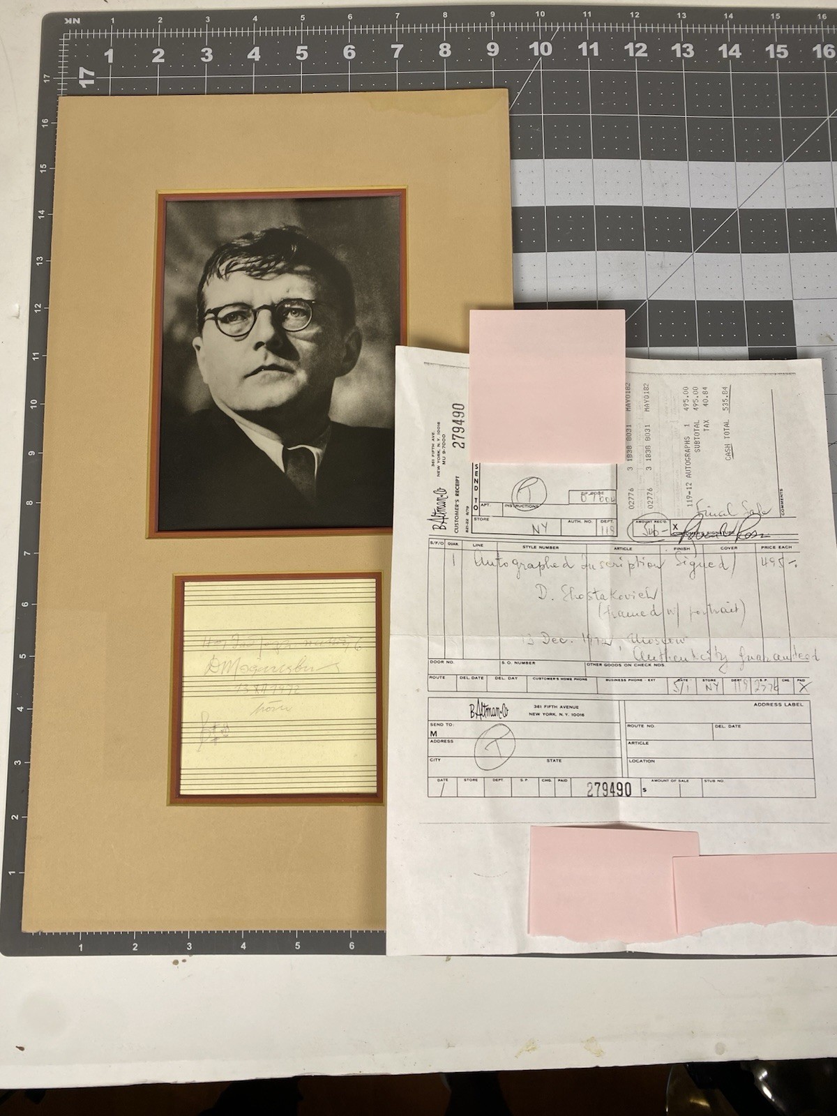 Composer Pianist Dmitri Shostakovich (1906-1975) Signed Musical Quotation Notes