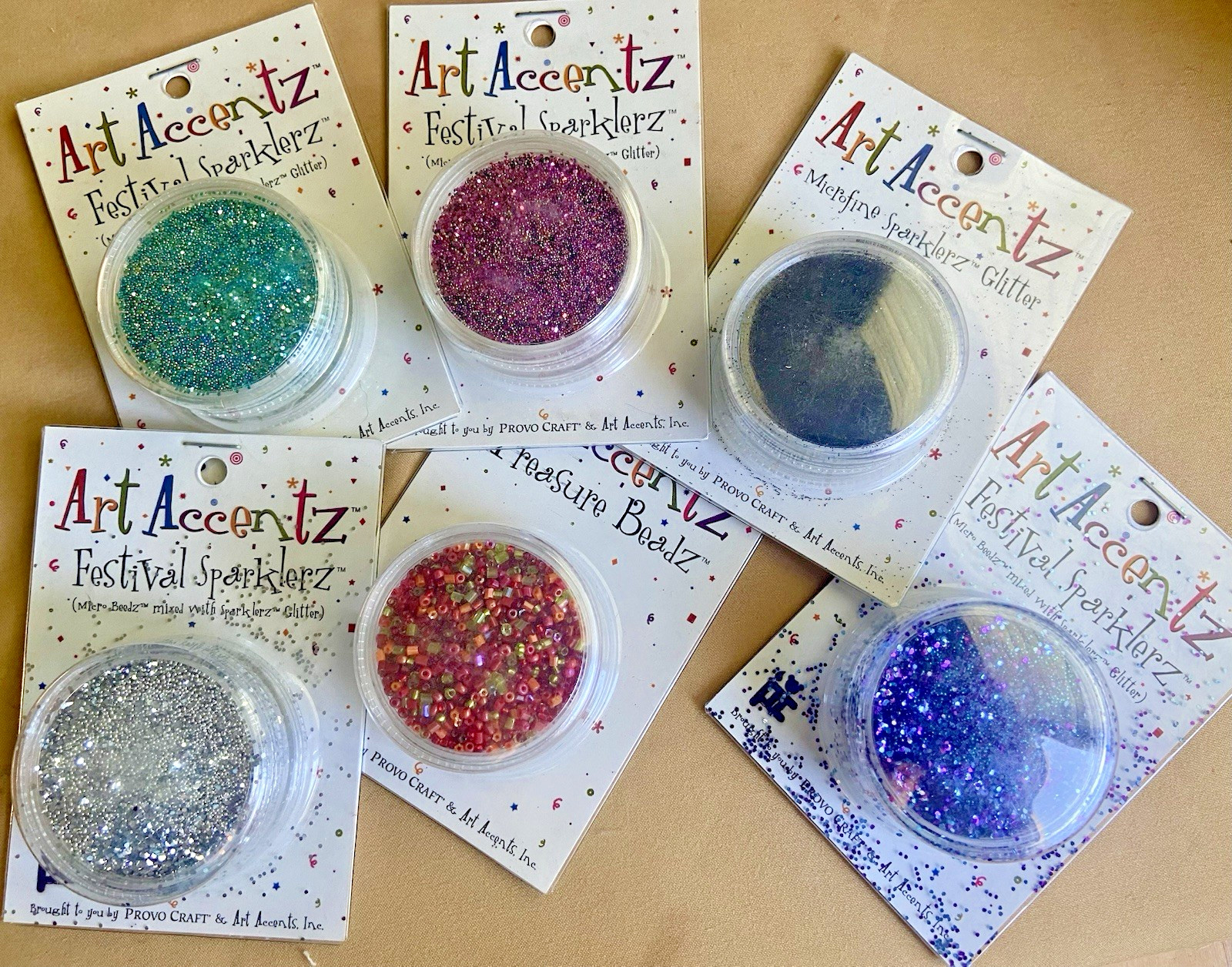 6 pkgs Provo Craft Art Accentz-Festival Sparklerz-microfine glitter & beadz