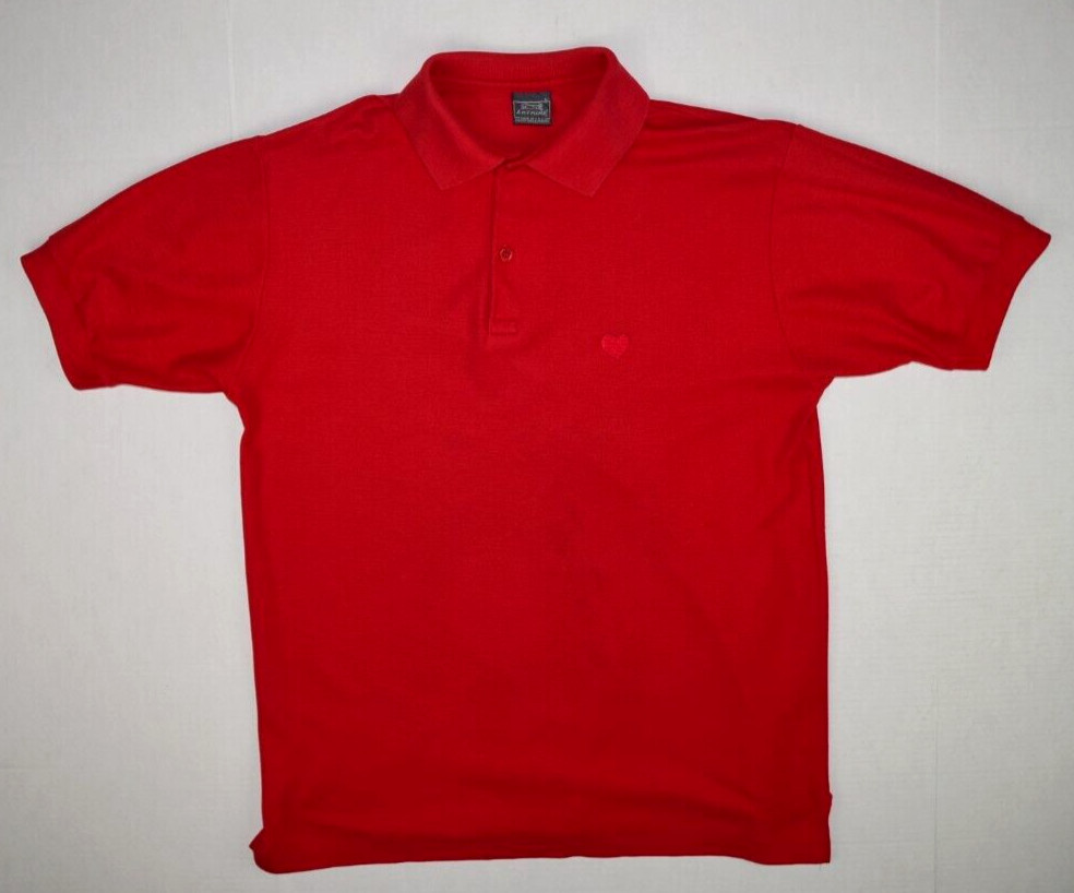 Vintage 70s  Mens Le TIGRE Shirt Red Red Heart Crest Logo Size L Made USA