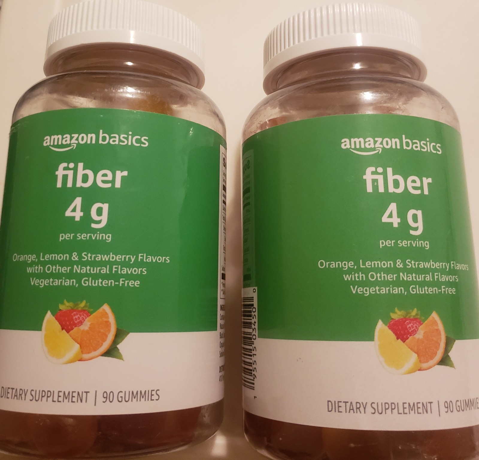 2X Amazon Basics Fiber Gummies 4g Chewable Fruit 180 Total Gummy