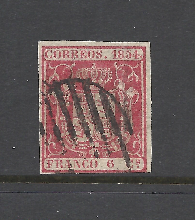 SPAIN SCOTT 32Ad USED FINE - 1854 6c CARMINE ISSUE - SPAINISH COAT OF ARMS