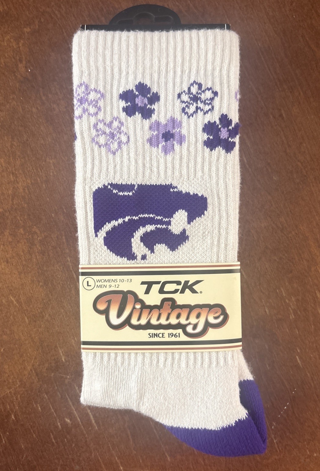 TCK Vintage Kansas State Wildcats New Large Unisex Purple & White Socks USA Made TCK Vintage Kansas State Wildcats New Large Unisex Purple & White Socks USA Made