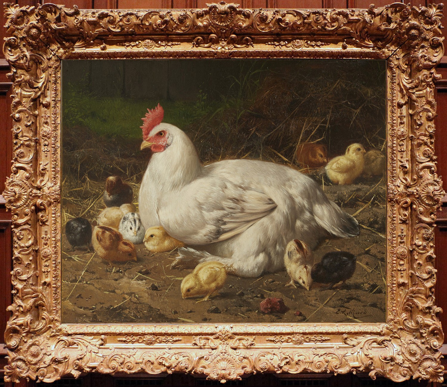 Hand Painted Classical Oil Painting Hen and Chicks Animal Art Vintage style Hand Painted Classical Oil Painting Hen and Chicks Animal Art Vintage style