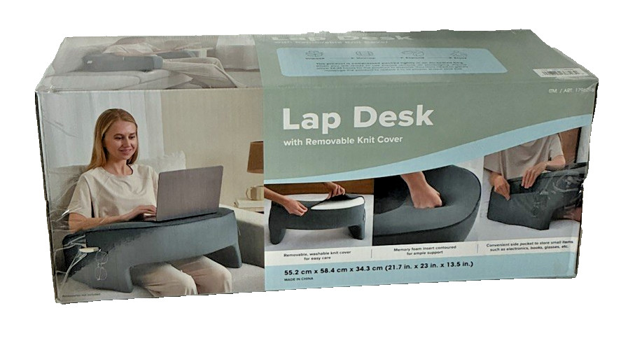 Casual Living Reading Lap Desk Memory Foam Pillow Removable Cover Gray