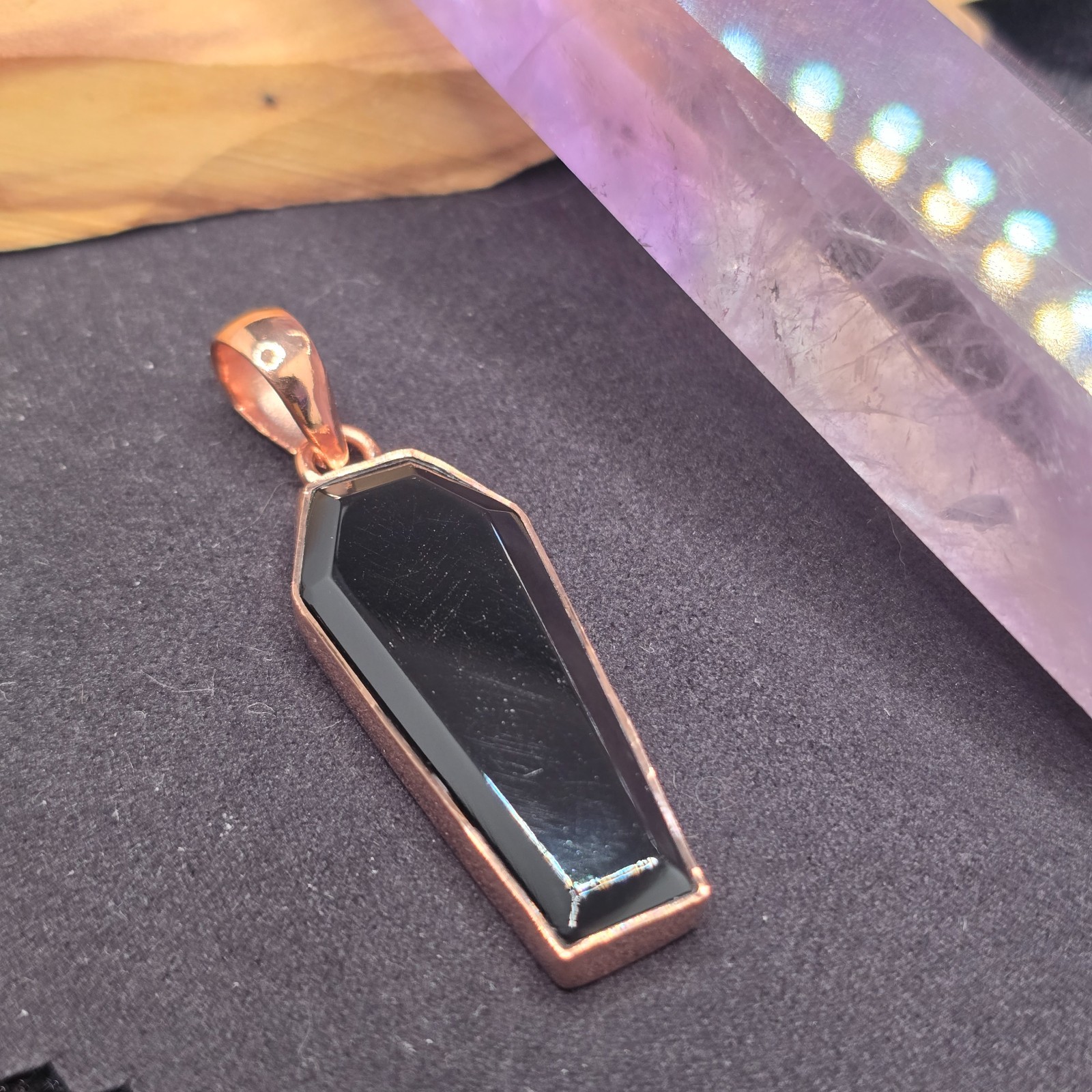 Black Obsidian Coffin Copper Pendant Gothic Crystal Jewelry Black Obsidian Coffin Copper Pendant Gothic Crystal Jewelry