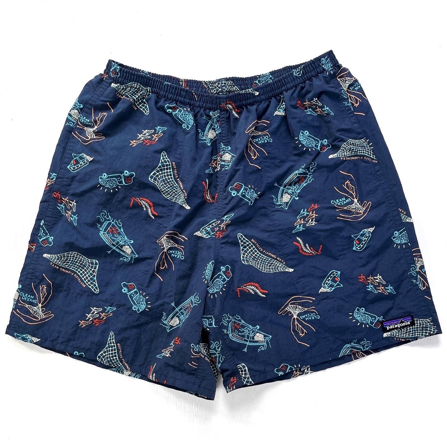 2022 Patagonia Mens 7” Printed Baggies Shorts, Clean Currents (L)