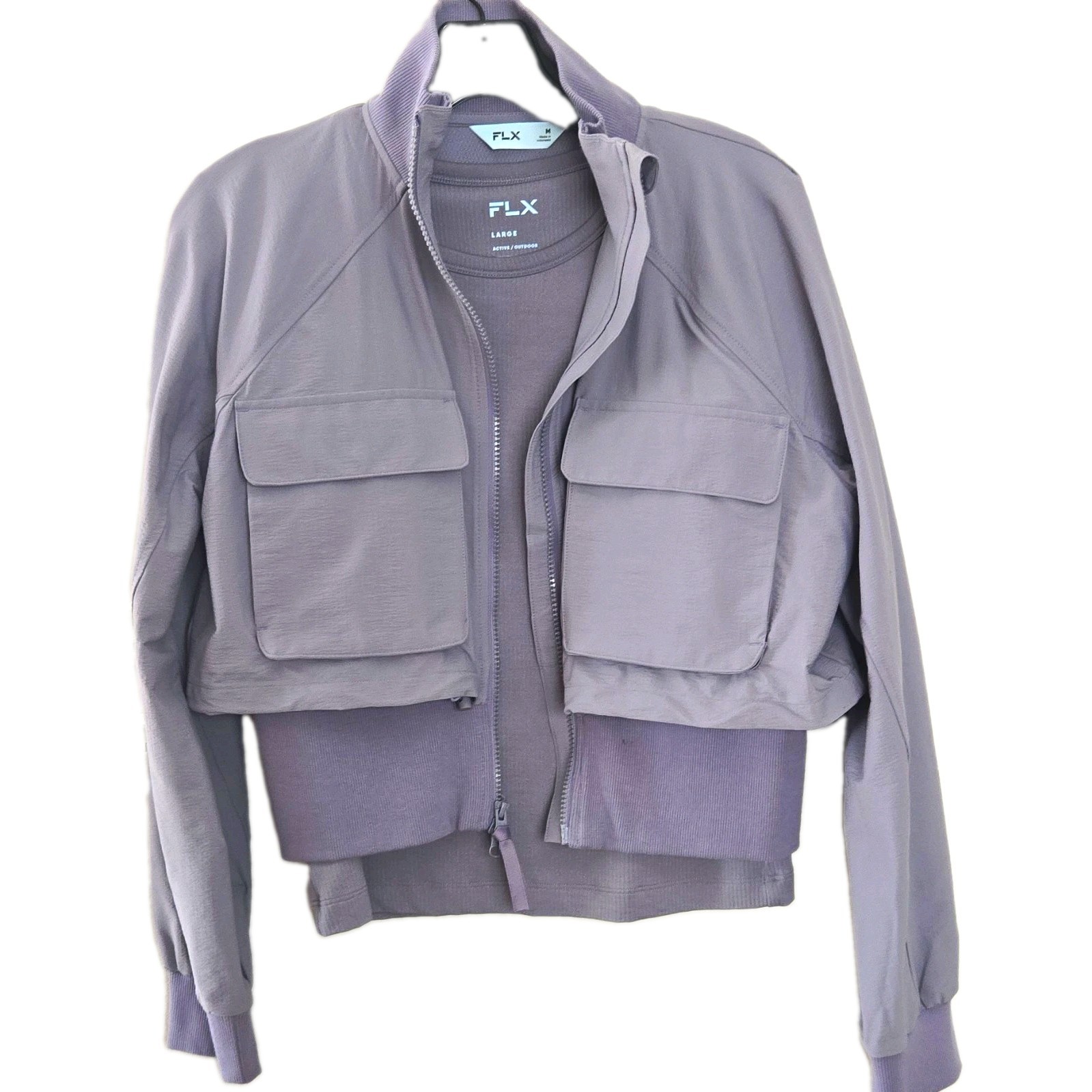 FLX Women\'s Cropped Full Zip Jacket w/ Pockets Purple M Mock Neck with top under