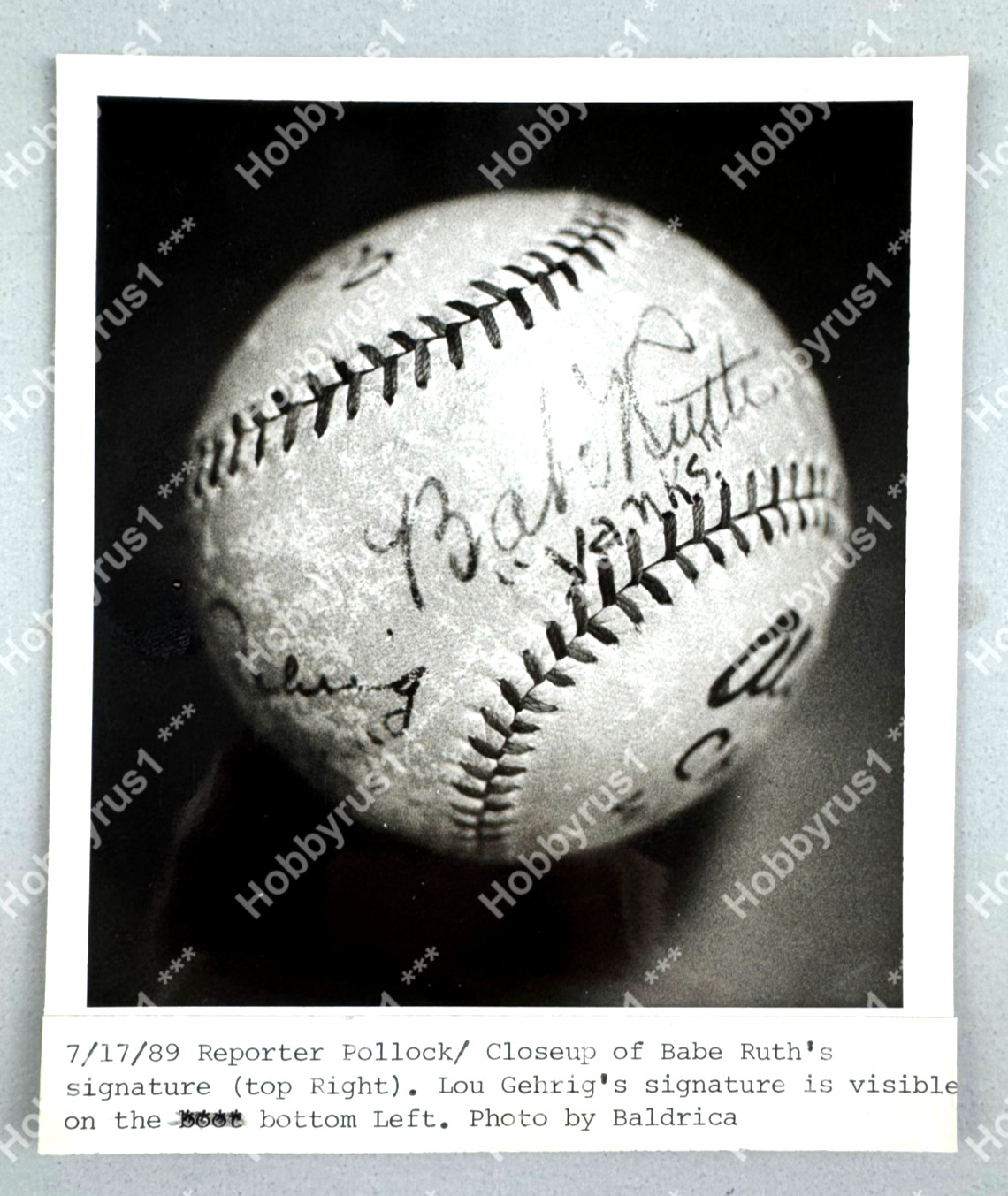 Babe Ruth Autographed Ball Photo MLB Baseball Vintage 1989 Original Press Photo