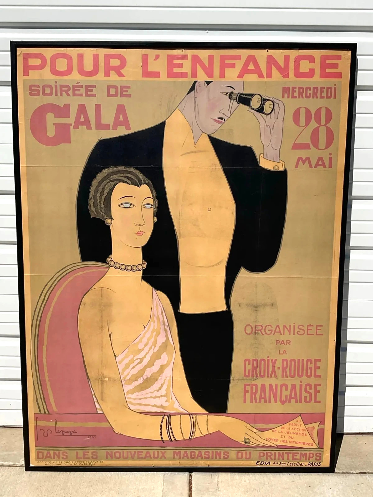 Rare Original 1924 French Art Deco Poster Georges Lepape Croix Rouge  64\
