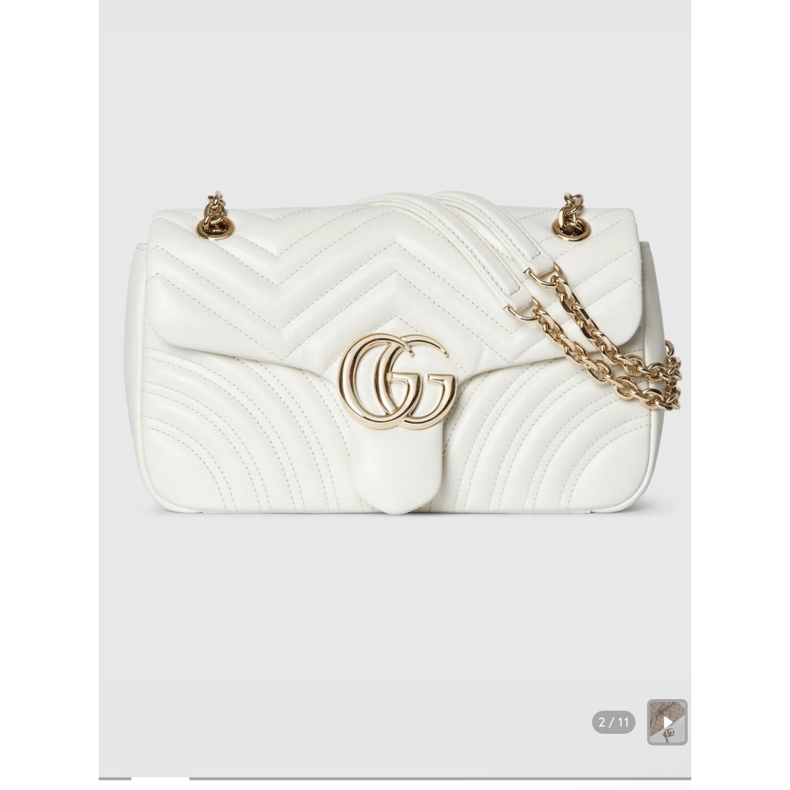 Gucci White Quilted GG Marmont Shoulder Bag with Gold Hardware