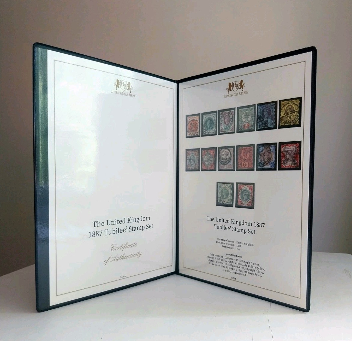 GB Queen Victoria 1887 Jubilee Stamp Set Harrington & Byrne COA Folder
