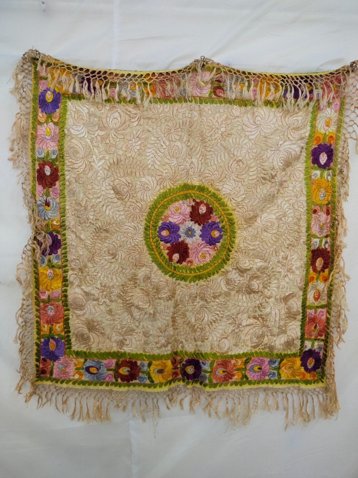 Hungarian Matyo Folk Art Silk Embroidery Vintage Hand Stitched Floral Textile