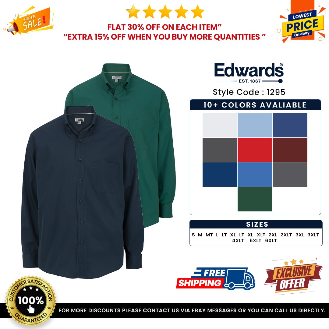 Edwards Garments 1295 Men\'s Lightweight Long Sleeve Poplin Tall Shirt