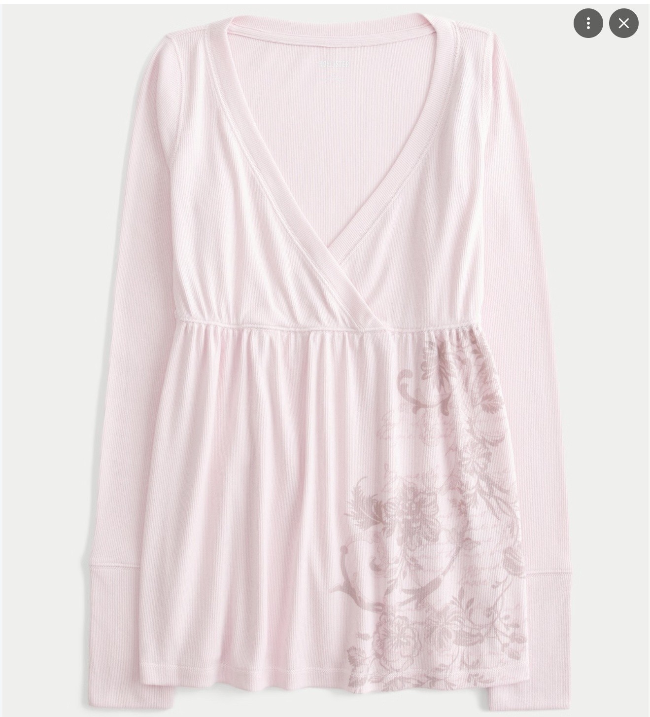 Hollister Pink Floral Long Sleeve Babydoll V Neck Top Large