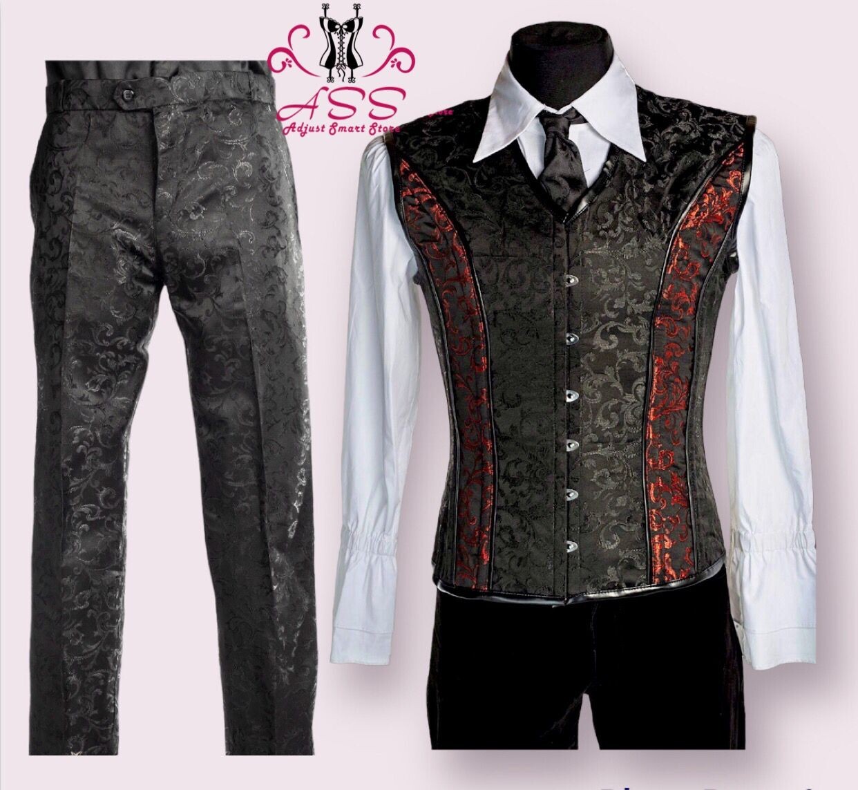 Gull Suit Gentle Men Steampunk Gothic Men Corset Vest With Pant Complete Set USA