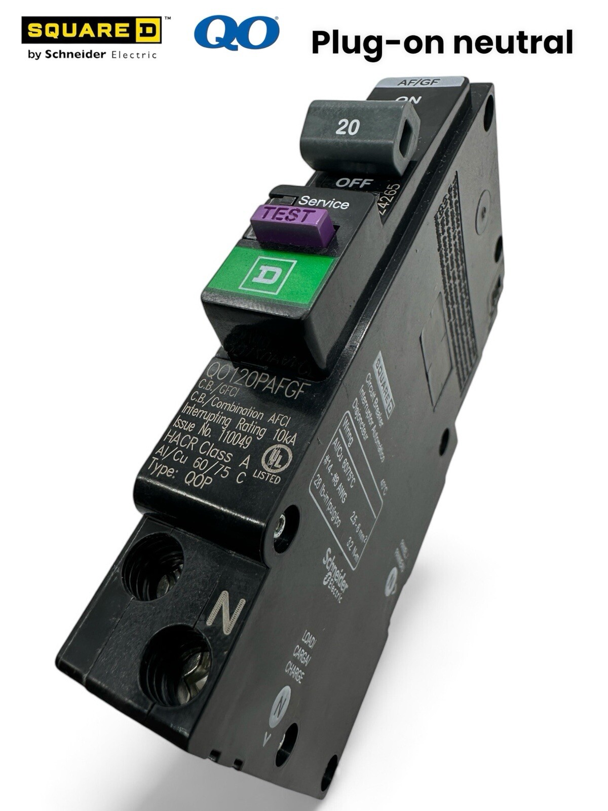 SQUARE D QO120PAFGF 20A DUAL FUNCTION AFCI GFCI BREAKER PLUG-ON NEUTRAL NEW QO