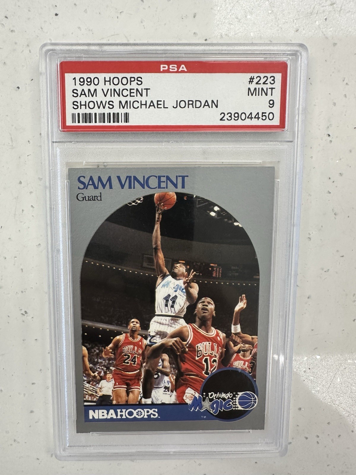 1990-91 NBA Hoops Sam Vincent #223 Shows Michael Jordan #12 Jersey PSA 9
