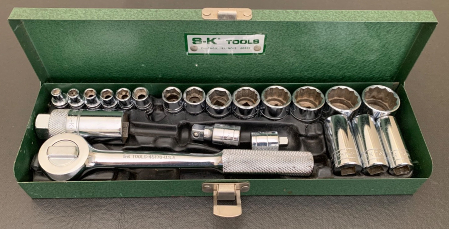 Vintage S-K Tools 1/4 & 3/8 Dr Socket Set (Missing Spinner & Ext.) Made in USA