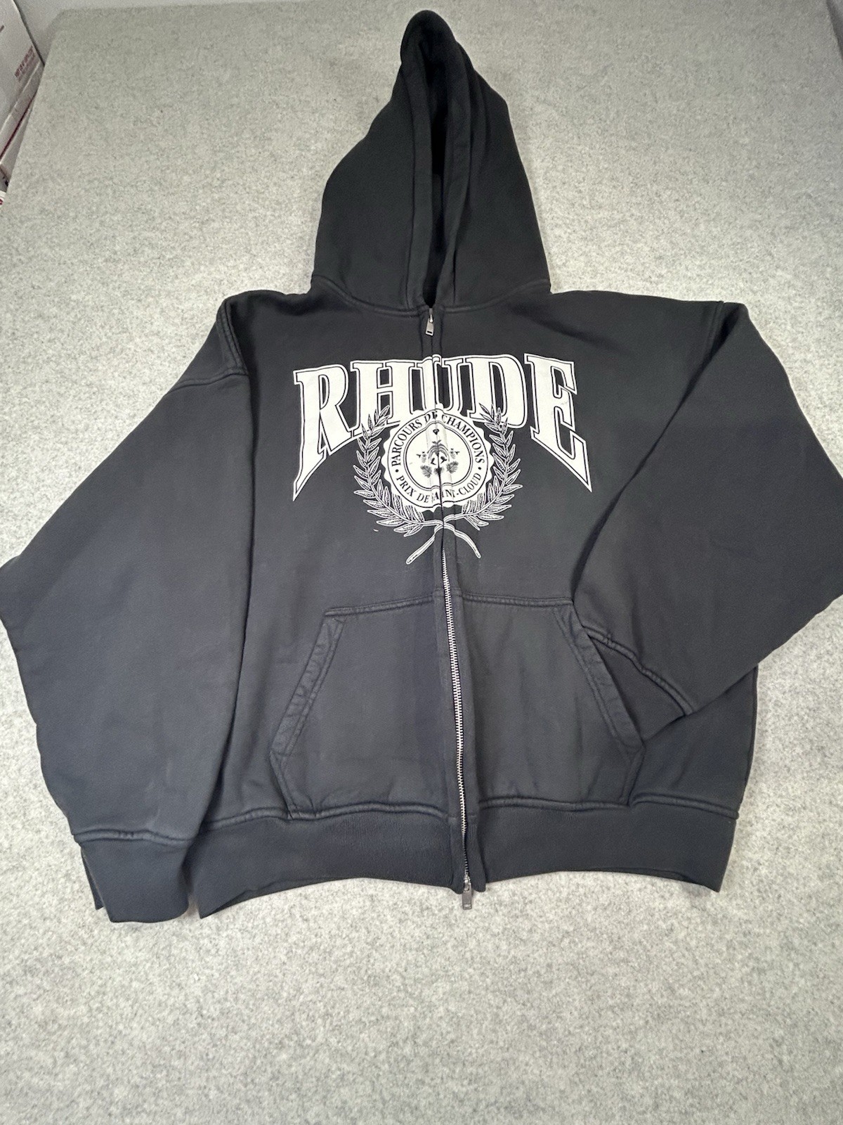 Rhude Graphic Print Full Zip Fleece Hoodie Black Men\'s Size XL Authentic NEW