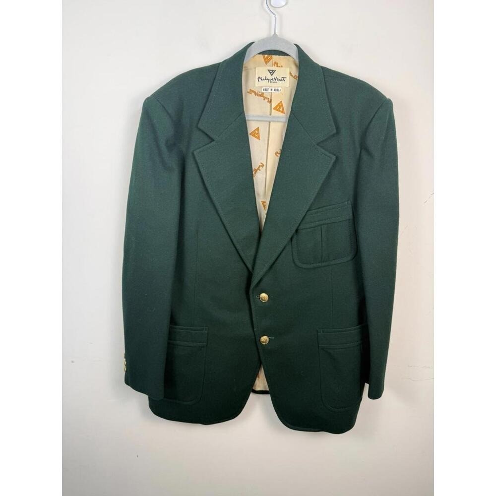 Vtg Philippe Venet Paris New York Heavy Winter Twill Wool Blazer Gold Buttons 48