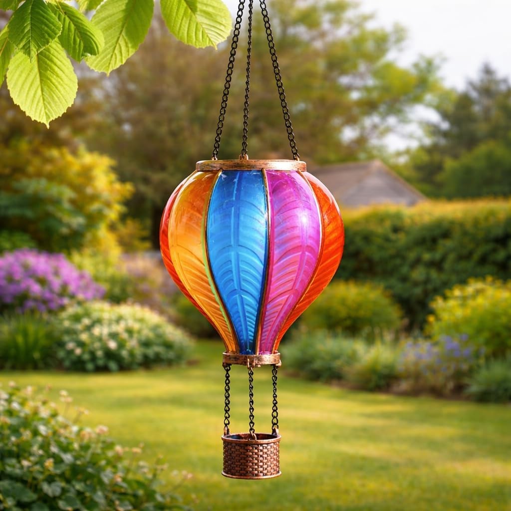 45cm Solar Flame Effect Rainbow Hot Air Balloon Hanging LED Outdoor Lantern 45cm Solar Flame Effect Rainbow Hot Air Balloon Hanging LED Outdoor Lantern