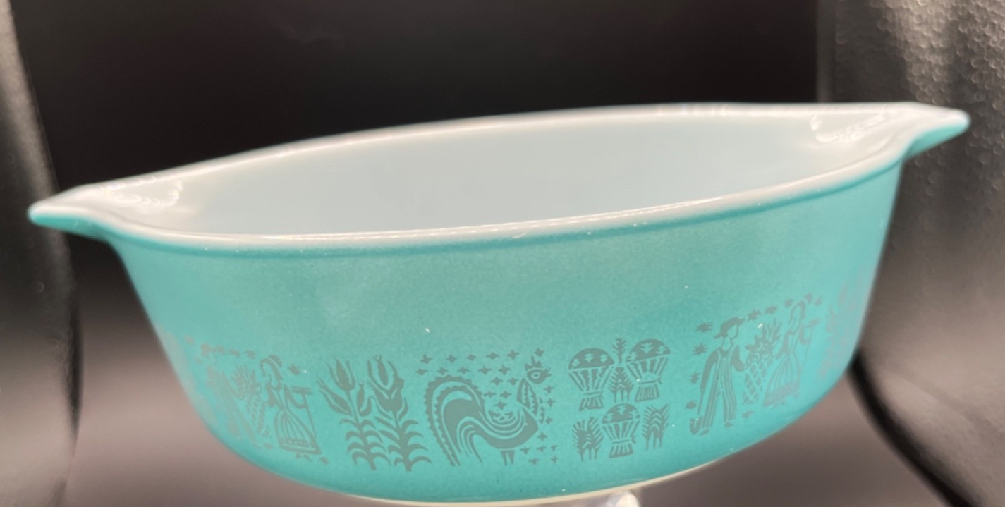 Vintage PYREX Turquoise Blue Amish Butterprint #471 Casserole Dish 1 Pint No Lid