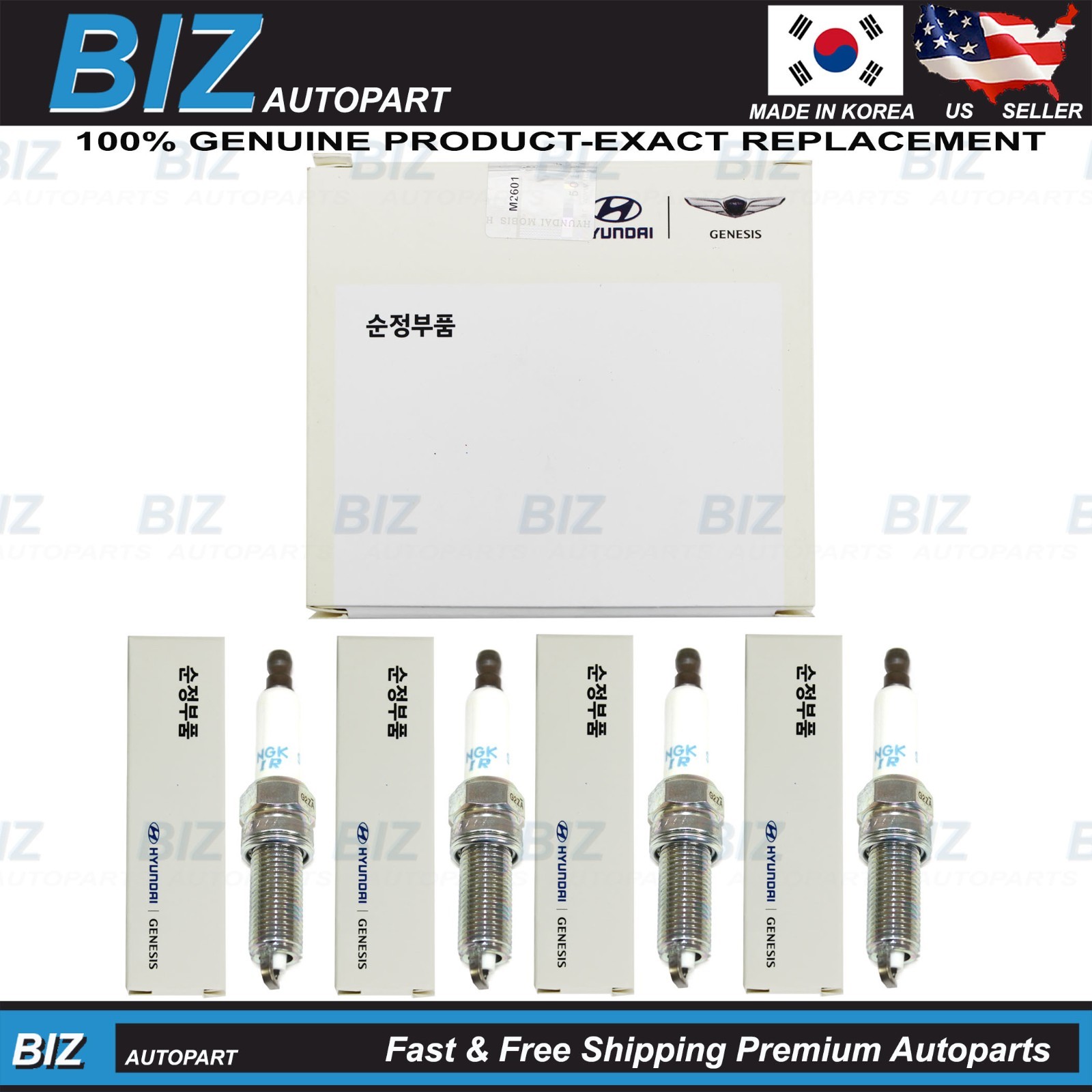 Genuine 4PCS Spark Plugs for Genesis Hyundai Kia 2.0L TURBO 18857-09085