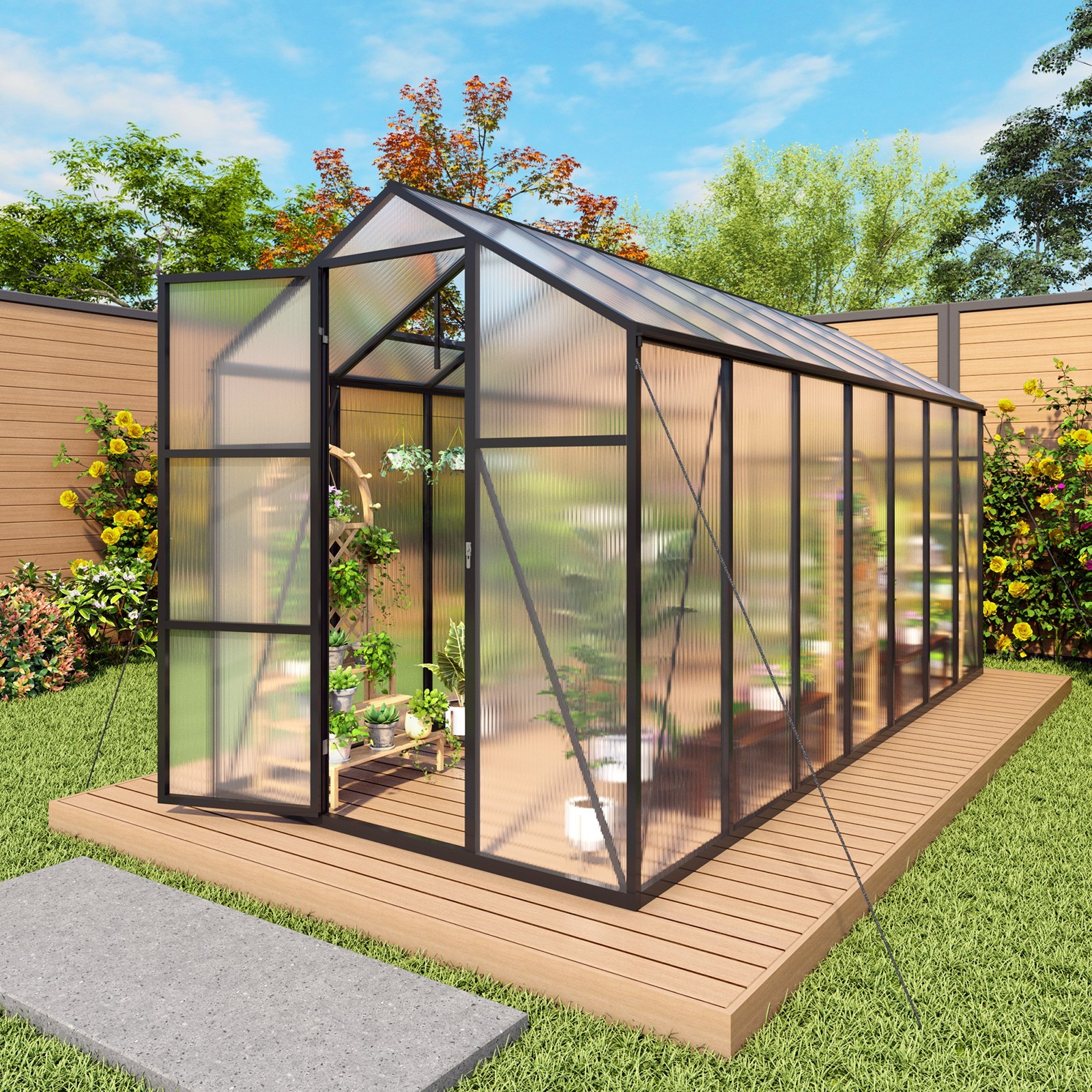 6x14 FT Polycarbonate Greenhouse Walk-in Outdoor Greenhouse with Aluminum Frame